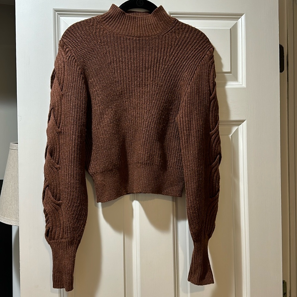 EXPRESS chocolate brown sweater. Size Small. Braided detail on sleeves.